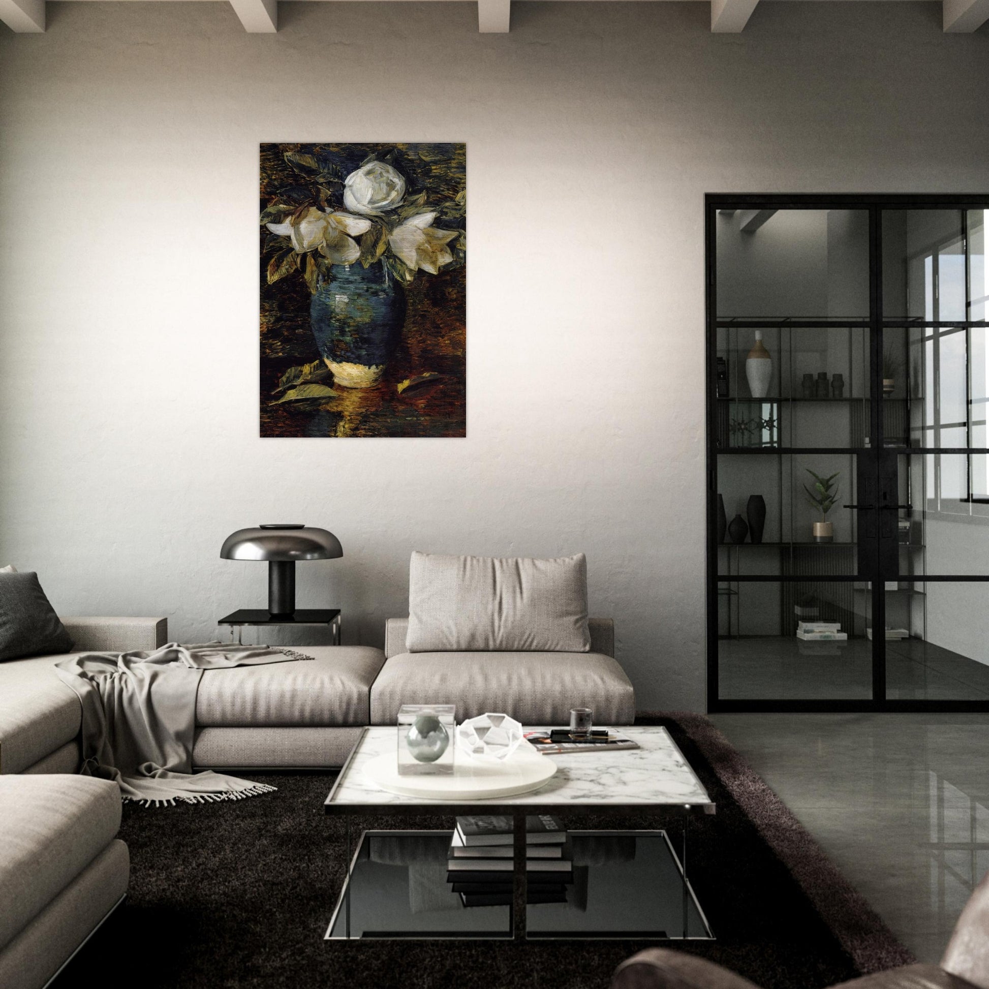 Giant Magnolias - Childe Hassam Brushed Aluminum Print - 70x100 cm / 28x40 inches | Childe Hassam Aluminum Print | Childe Hassam Prints