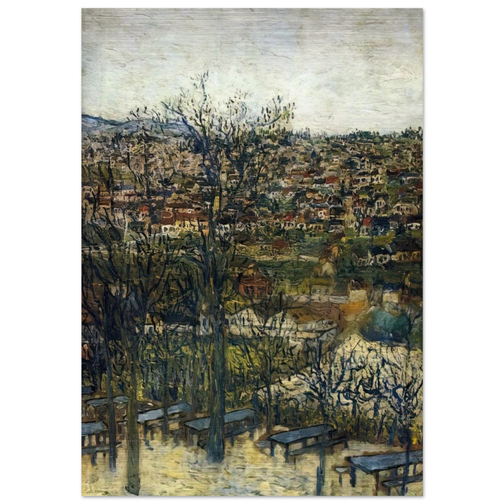 BENCHES AT MONTMAGNY VAL D OISE - Maurice Utrillo Brushed Aluminum Print - 70x100 cm / 28x40 inches | Maurice Utrillo Aluminum Print | Maurice Utrillo Prints