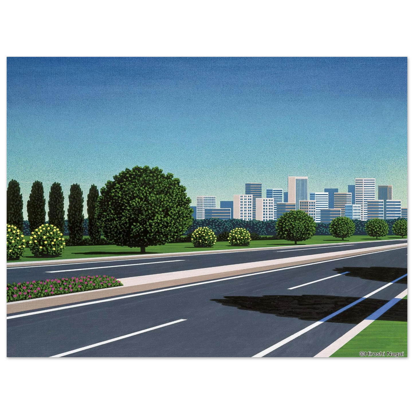 Hiroshi Nagai - City Highway Wall Art - 30x40 cm / 12x16 inches - Premium Wooden Framed Poster With Fine Art Paper - Wood frame