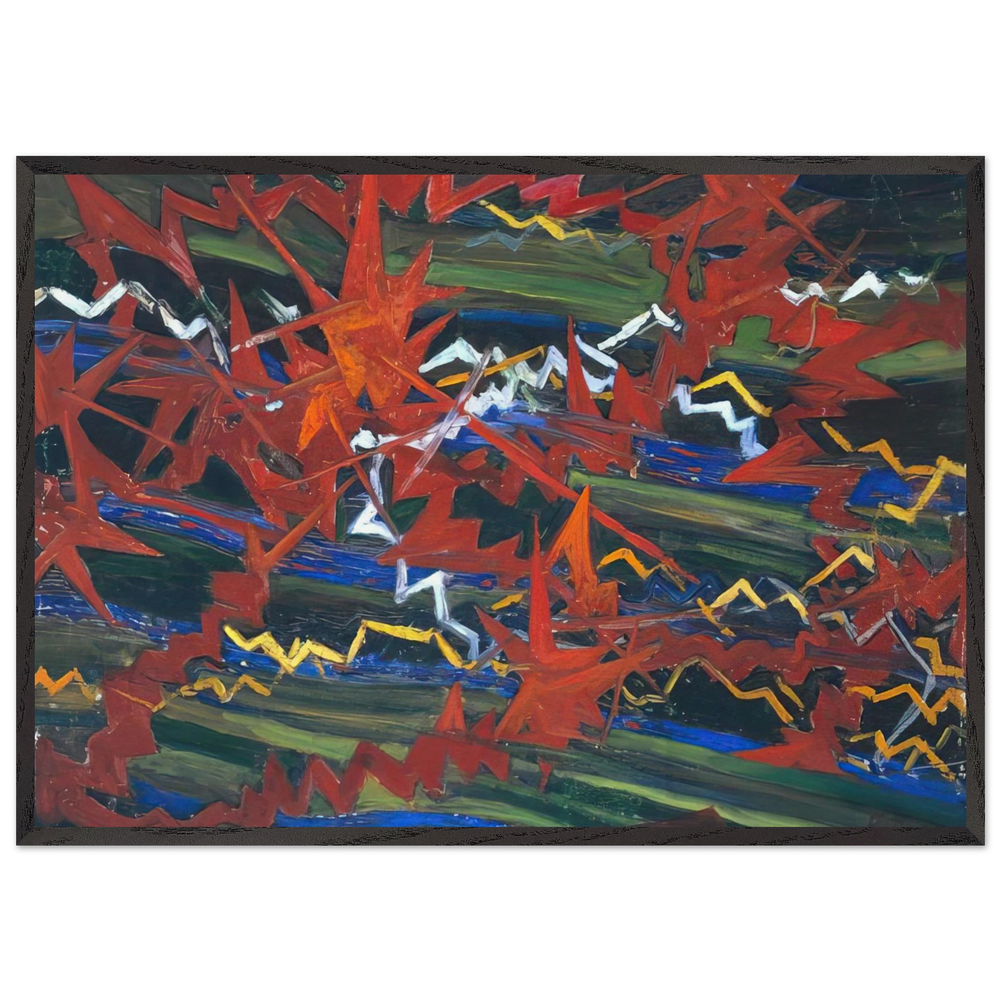 Explosion of Red on Green - Gerardo Dottori Framed Art Print – Black Wooden Frame - Default Title - -Framed Art Print