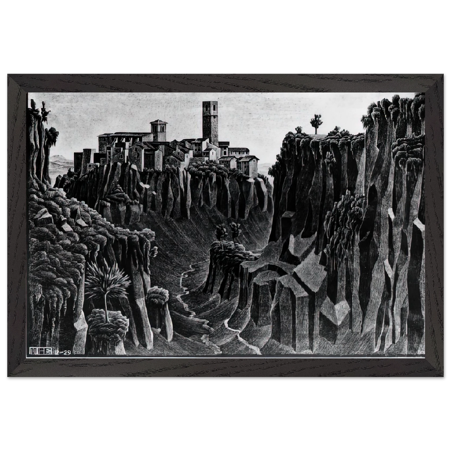 MC Escher - CIMINO BARBARANO Wall Art - 21x29.7 cm / 8x12" - Premium Wooden Framed Poster With Fine Art Paper - Black frame