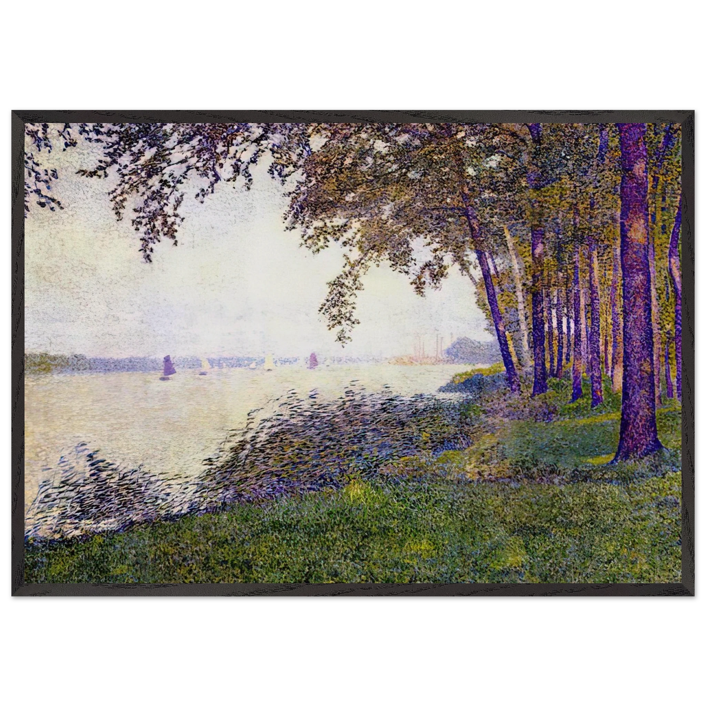 THE SCHELDE UPSTREAM FROM ANTWERP AFTER FOG 1892 - Theo van Rysselberghe Framed Art Print – Black Wooden Frame - Default Title - -Framed Art Print