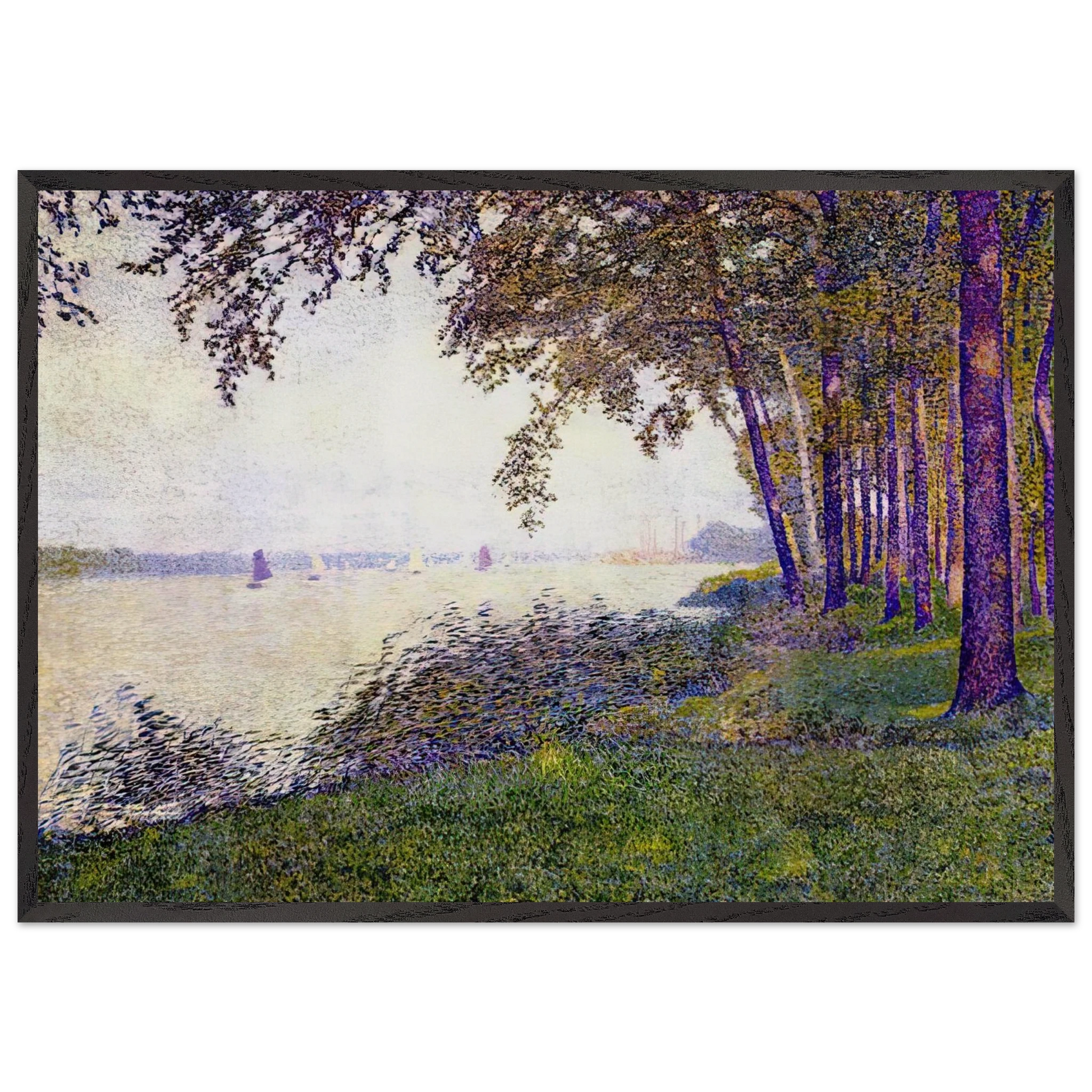 THE SCHELDE UPSTREAM FROM ANTWERP AFTER FOG 1892 - Theo van Rysselberghe Framed Art Print – Black Wooden Frame - Default Title - -Framed Art Print