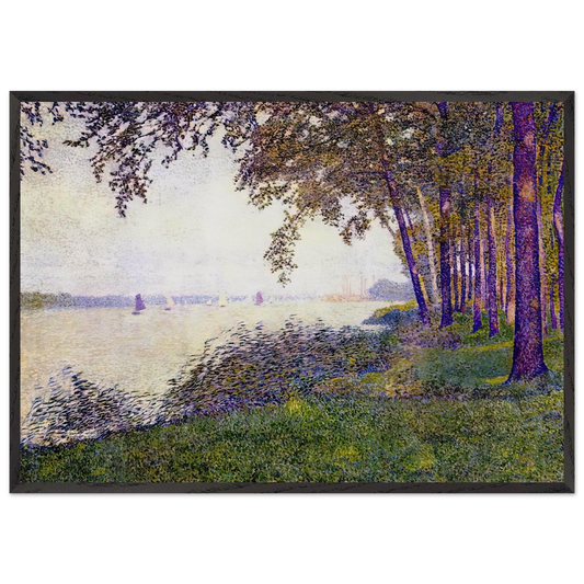 THE SCHELDE UPSTREAM FROM ANTWERP AFTER FOG 1892 - Theo van Rysselberghe Framed Art Print – Black Wooden Frame - Default Title - -Framed Art Print