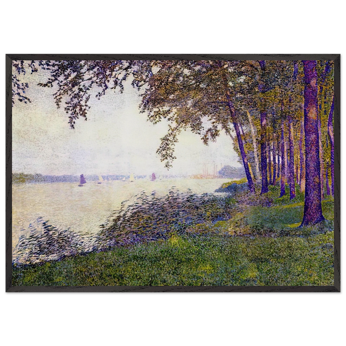 THE SCHELDE UPSTREAM FROM ANTWERP AFTER FOG 1892 - Theo van Rysselberghe 70x100 cm / 28x40 inches Framed Art Print – Black Wooden Frame