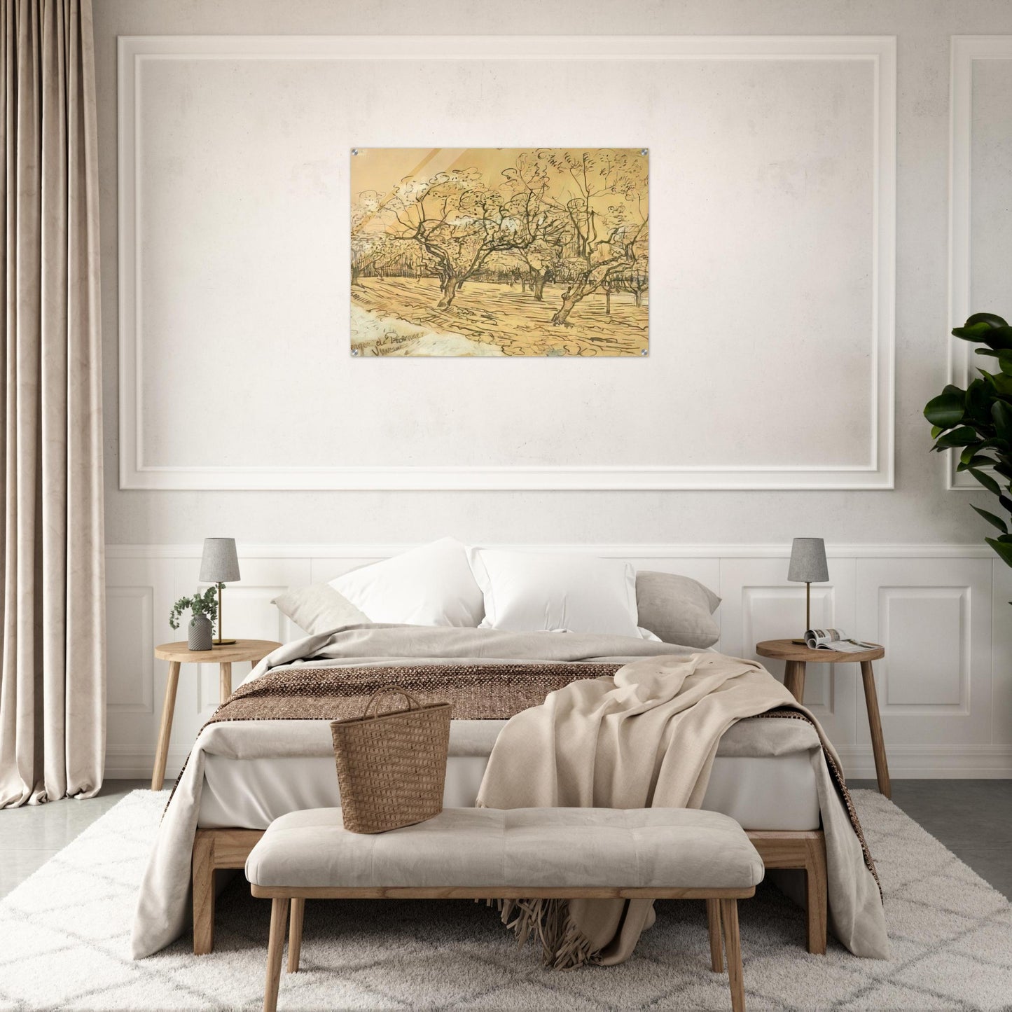 Orchard with Blossoming Plum Trees The White Orchard - Vincent van Gogh Acrylic Print - 70x100 cm / 28x40″ inches | Vincent van Gogh Wall Art | Vincent van Gogh Prints