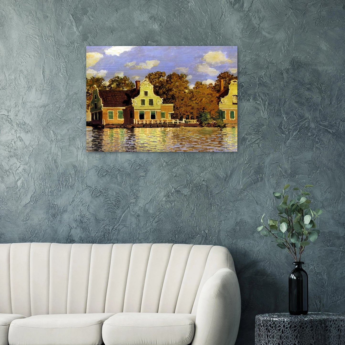 Houses on the Zaan River at Zaandam - claude monet Brushed Aluminum Print - 70x100 cm / 28x40 inches | claude monet Aluminum Print | claude monet Prints