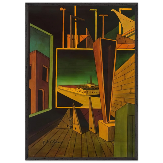 GEOMETRIC COMPOSITION WITH FACTORY LANDSCAPE 1917 - Giorgio de Chirico Framed Art Print – Black Wooden Frame - Default Title - -Framed Art Print
