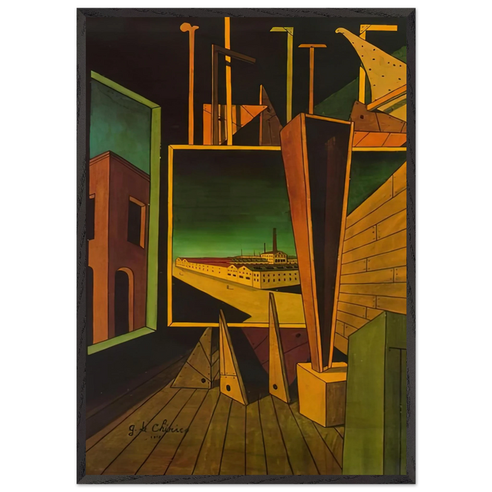 GEOMETRIC COMPOSITION WITH FACTORY LANDSCAPE 1917 - Giorgio de Chirico 70x100 cm / 28x40 inches Framed Art Print – Black Wooden Frame