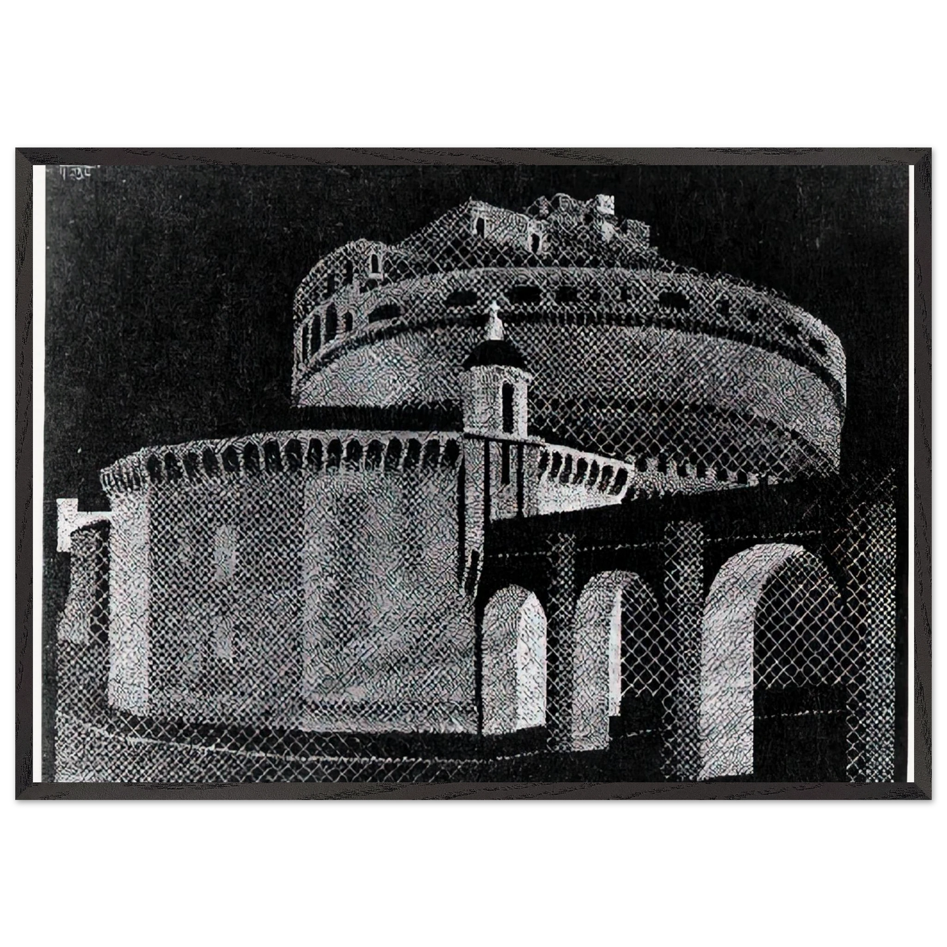NOCTURNAL ROME CASTEL SANT ANGELO - MC Escher Framed Art Print – Black Wooden Frame - Default Title - -Framed Art Print