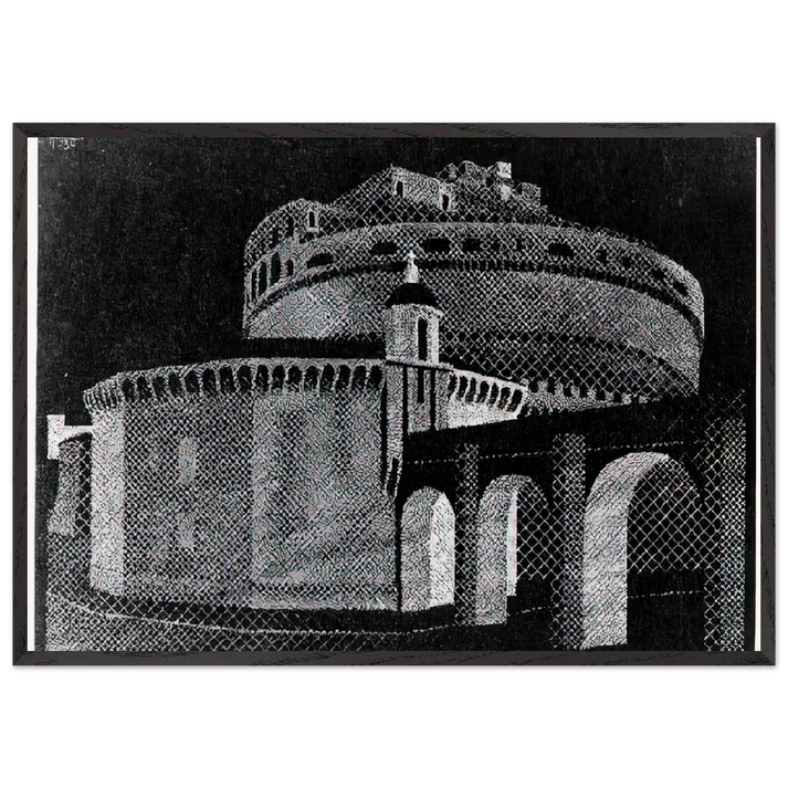 NOCTURNAL ROME CASTEL SANT ANGELO - MC Escher 70x100 cm / 28x40 inches Framed Art Print – Black Wooden Frame | Maurits Cornelis Escher Prints
