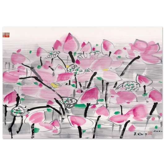 Lotus under the sun - 2001 - Wu Guanzhong Brushed Aluminum Print - 70x100 cm / 28x40 inches | Wu Guanzhong Aluminum Print | Wu Guanzhong Prints