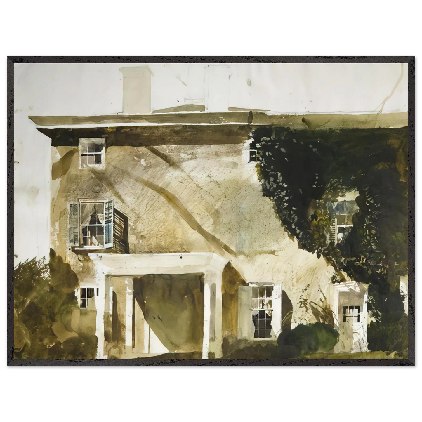 Andrew Wyeth - THE HATTON HOUSE 1967 Wall Art - 21x29.7 cm / 8x12" - Premium Wooden Framed Poster With Fine Art Paper - Black frame