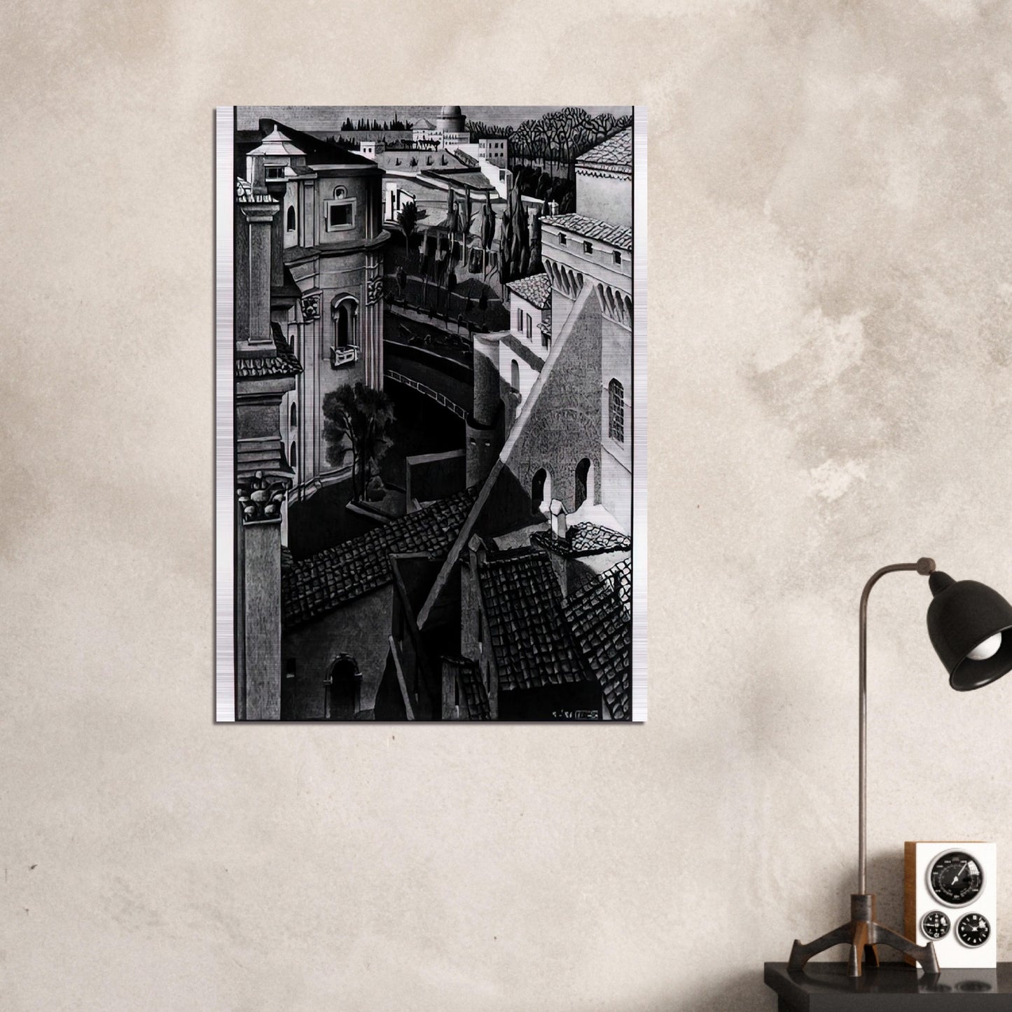 BERWEEN ST PETER AND SISTINE CHAPEL MARCH 1936 1936 - MC Escher Brushed Aluminum Print - 70x100 cm / 28x40 inches | MC Escher Aluminum Print | MC Escher Prints