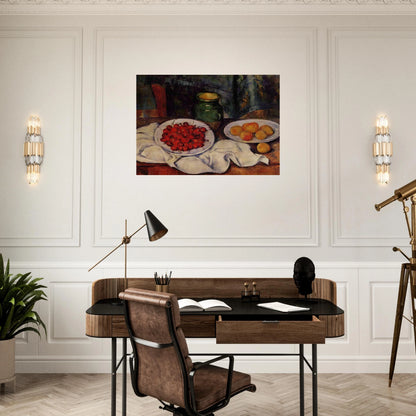 Still Life with a Plate of Cherries - Paul Cézanne Brushed Aluminum Print - 70x100 cm / 28x40 inches | Paul Cézanne Aluminum Print | Paul Cézanne Prints