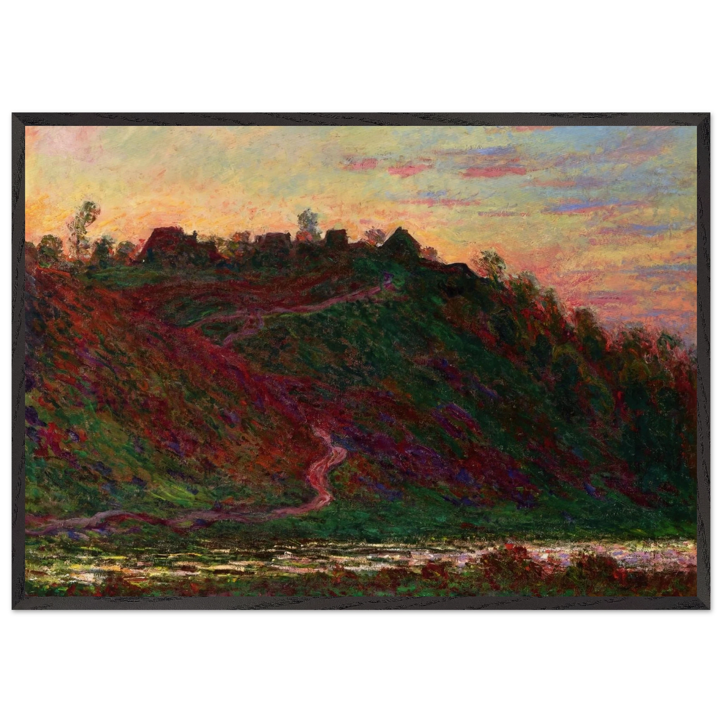 The Village of La Roche-Blond Sunset - claude monet Framed Art Print – Black Wooden Frame - Default Title - -Framed Art Print