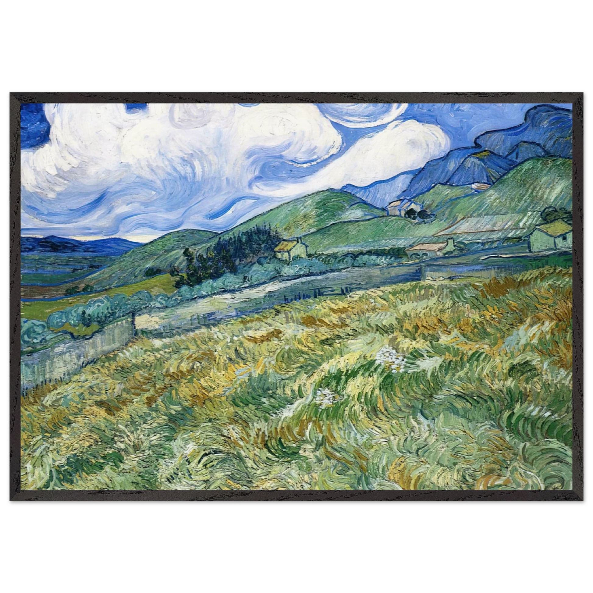Wheatfield with Mountains in the Background - Vincent van Gogh Framed Art Print – Black Wooden Frame - Default Title - -Framed Art Print