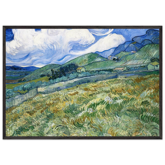 Wheatfield with Mountains in the Background - Vincent van Gogh 70x100 cm / 28x40 inches Framed Art Print – Black Wooden Frame