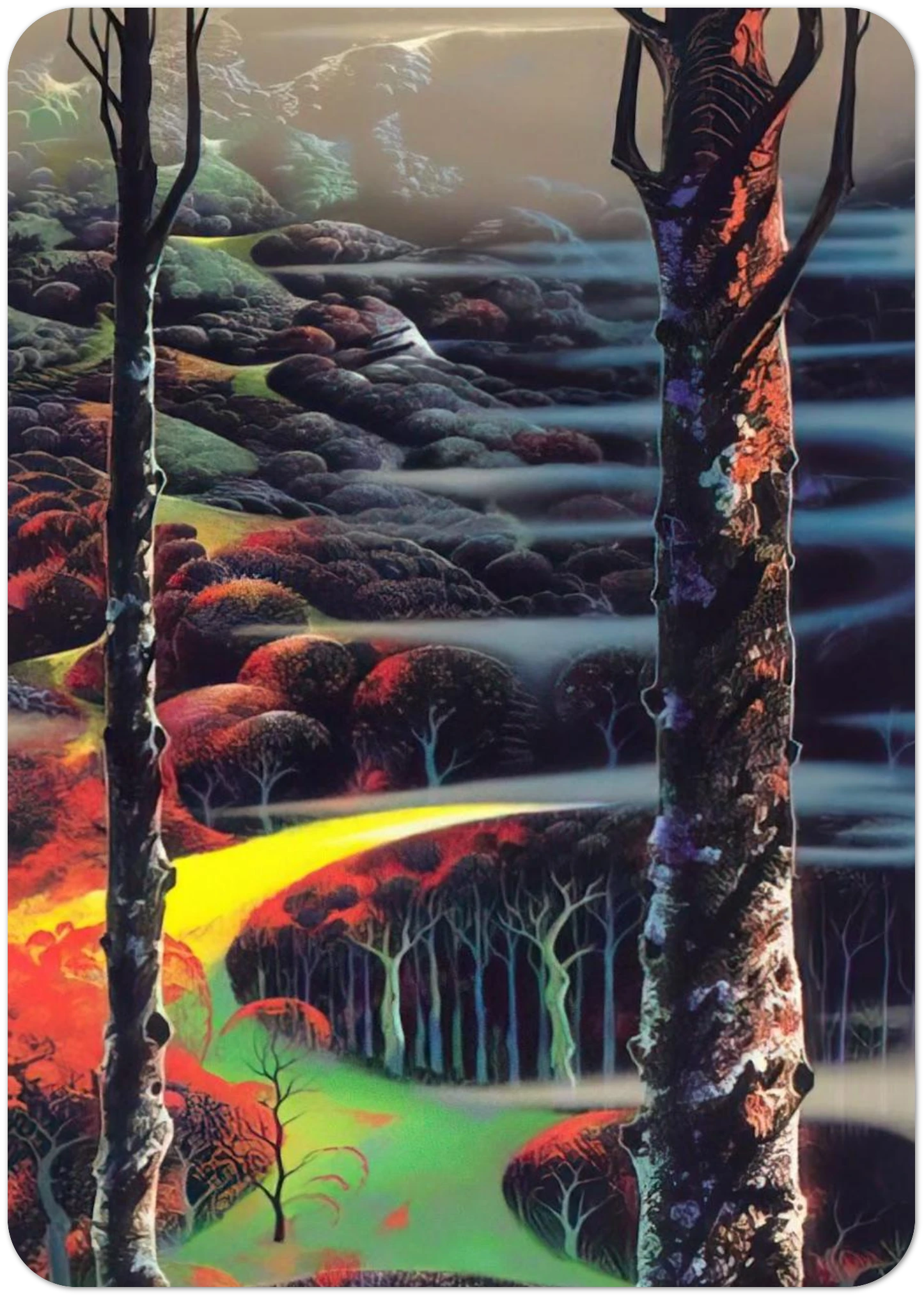 A Touch of Autumn By Eyvind Earle Pack of 10 Post Cards | Eyvind Earle Post Cards | A6 (10.5 x 14.8 cm) - 4.1 x 5.8 inches