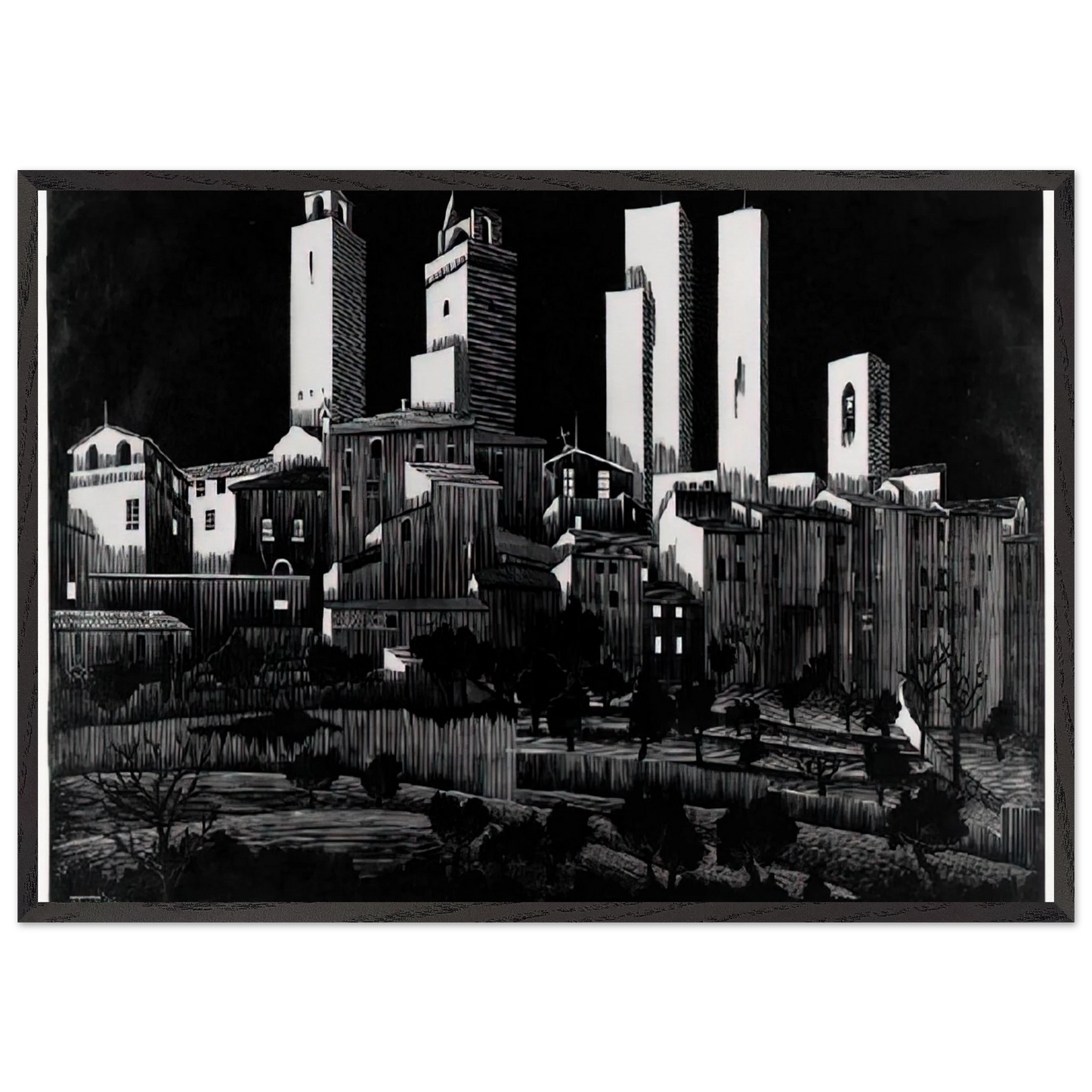 SAN GIMIGNANO - MC Escher Framed Art Print – Black Wooden Frame - Default Title - -Framed Art Print