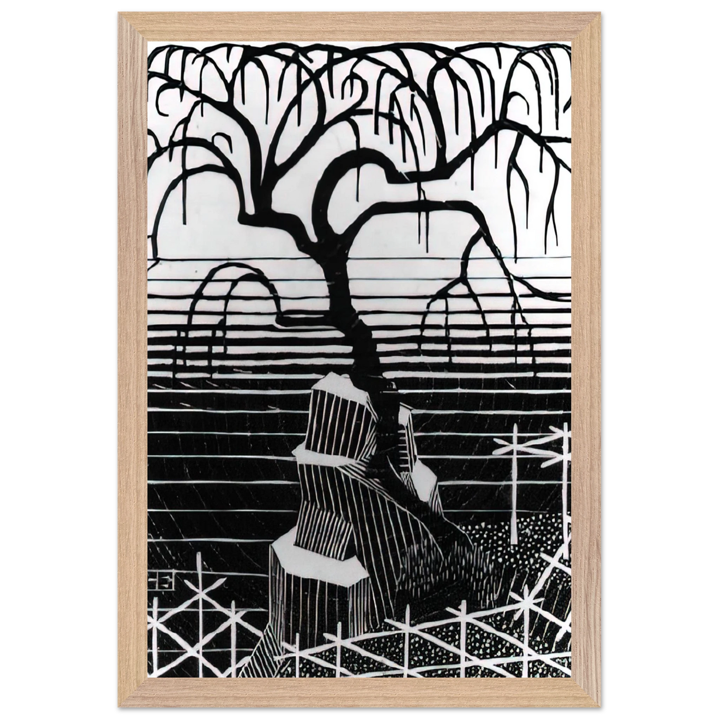 MC Escher - TREE 1926 Wall Art - 30x40 cm / 12x16 inches - Premium Wooden Framed Poster With Fine Art Paper - Black frame