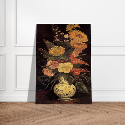 Vase with Asters, Salvia and Other Flowers - Vincent van Gogh Brushed Aluminum Print - 70x100 cm / 28x40 inches | Vincent van Gogh Aluminum Print | Vincent van Gogh Prints