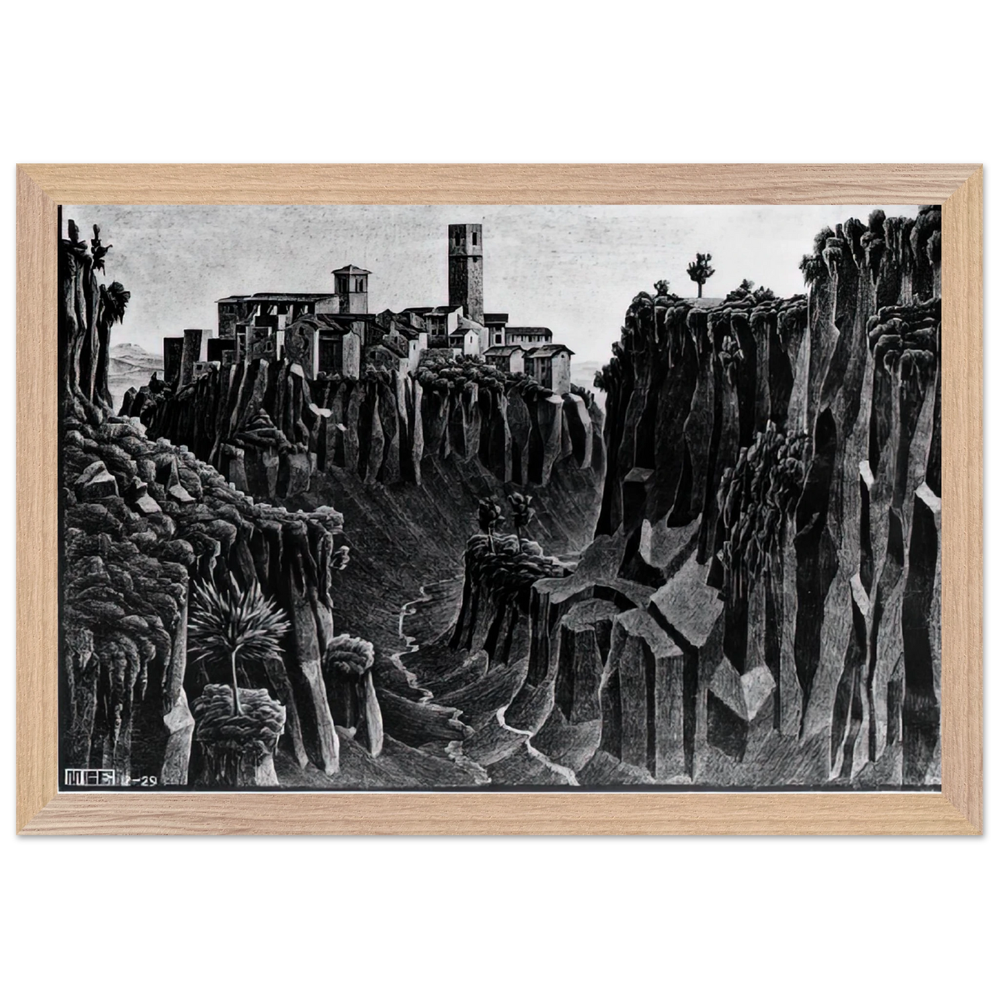 MC Escher - CIMINO BARBARANO Wall Art - 21x29.7 cm / 8x12" - Premium Wooden Framed Poster With Fine Art Paper - White frame
