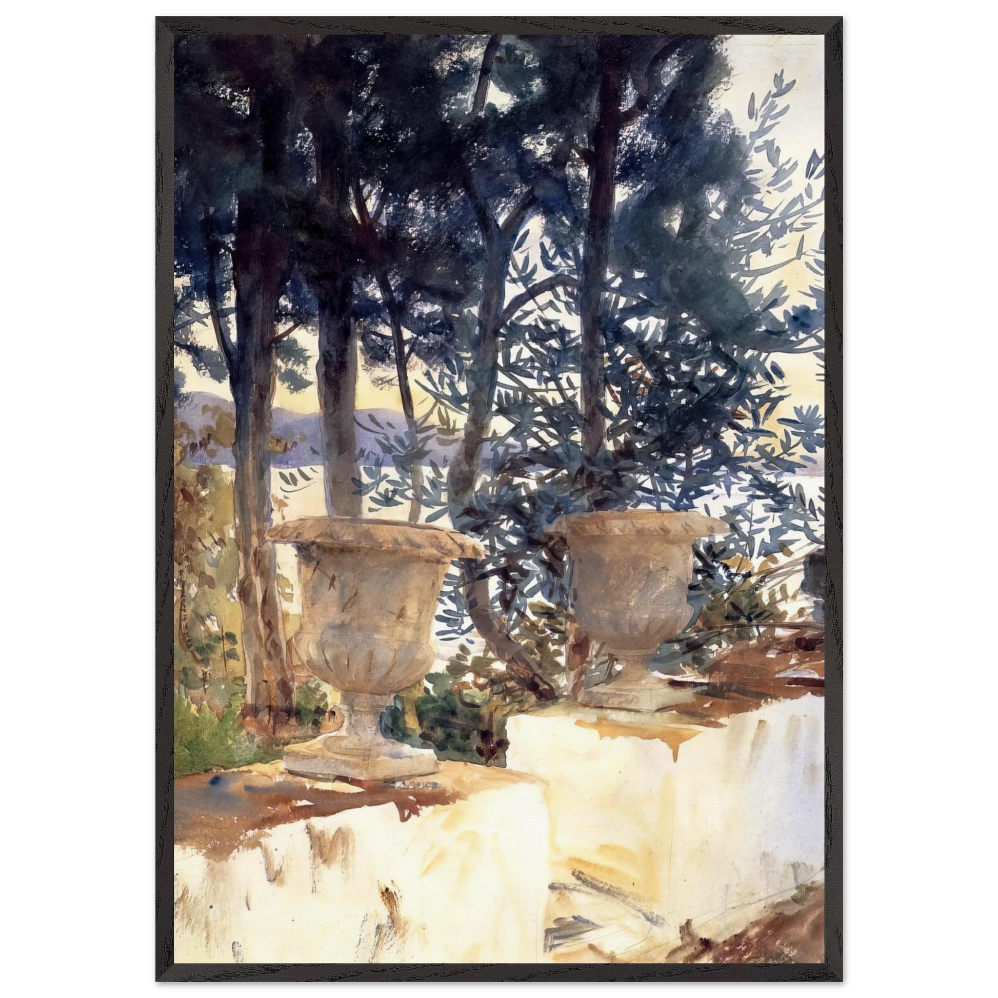 Corfu The Terrace - John Singer Sargent 70x100 cm / 28x40 inches Framed Art Print – Black Wooden Frame