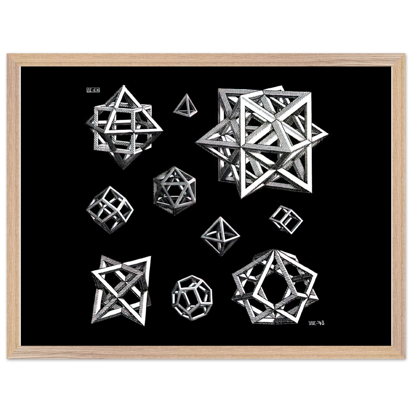 MC Escher - STUDY FOR STARS Wall Art - 30x40 cm / 12x16 inches - Premium Wooden Framed Poster With Fine Art Paper - White frame