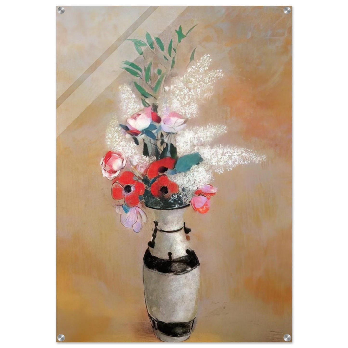 BOUQUET WITH WHITE LILIES IN A JAPANESE VASE - Odilon Redon Acrylic Print - 70x100 cm / 28x40″ inches | Odilon Redon Wall Art | Odilon Redon Prints