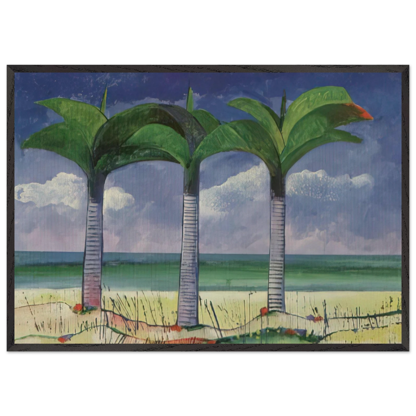 Praia com Tres Coqueiros - 1995 - Aldemir Martins Framed Art Print – Black Wooden Frame - Default Title - -Framed Art Print