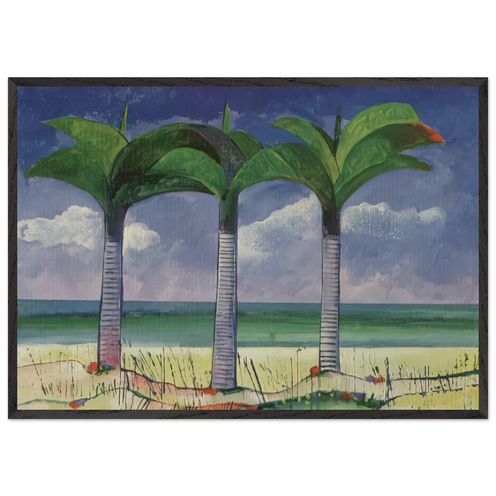 Praia com Tres Coqueiros - 1995 - Aldemir Martins Framed Art Print – Black Wooden Frame - Default Title - -Framed Art Print