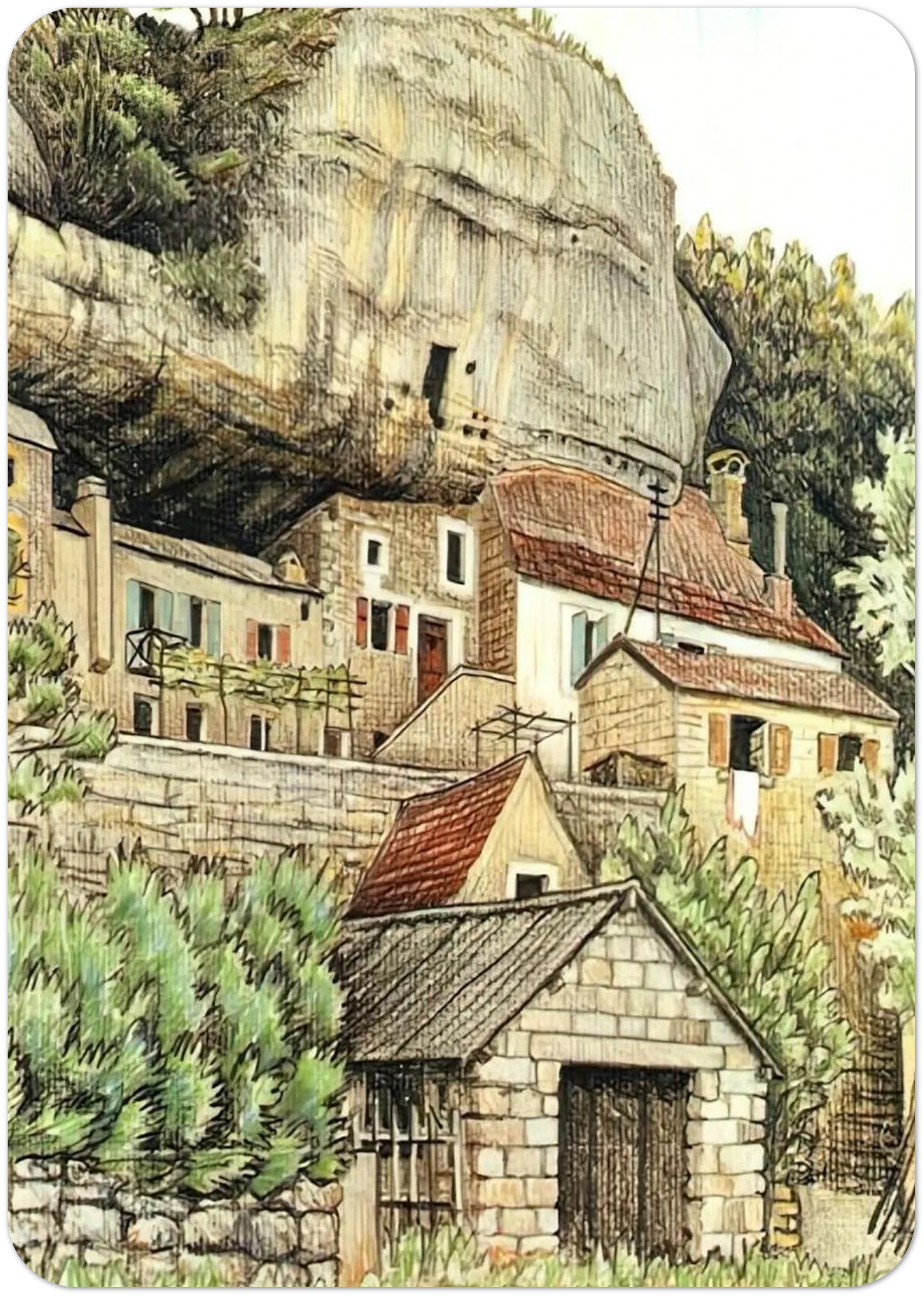 LES EYZIES FRANCE By MC Escher Pack of 10 Post Cards | MC Escher Post Cards | A6 (10.5 x 14.8 cm) - 4.1 x 5.8 inches