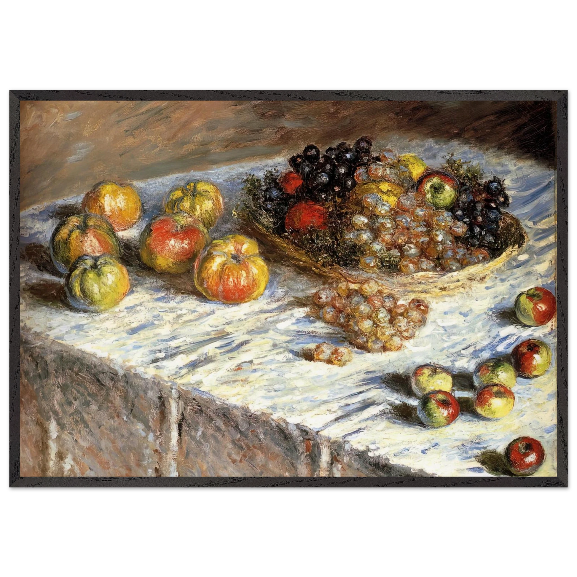 Still Life with Apples And Grapes - claude monet Framed Art Print – Black Wooden Frame - Default Title - -Framed Art Print