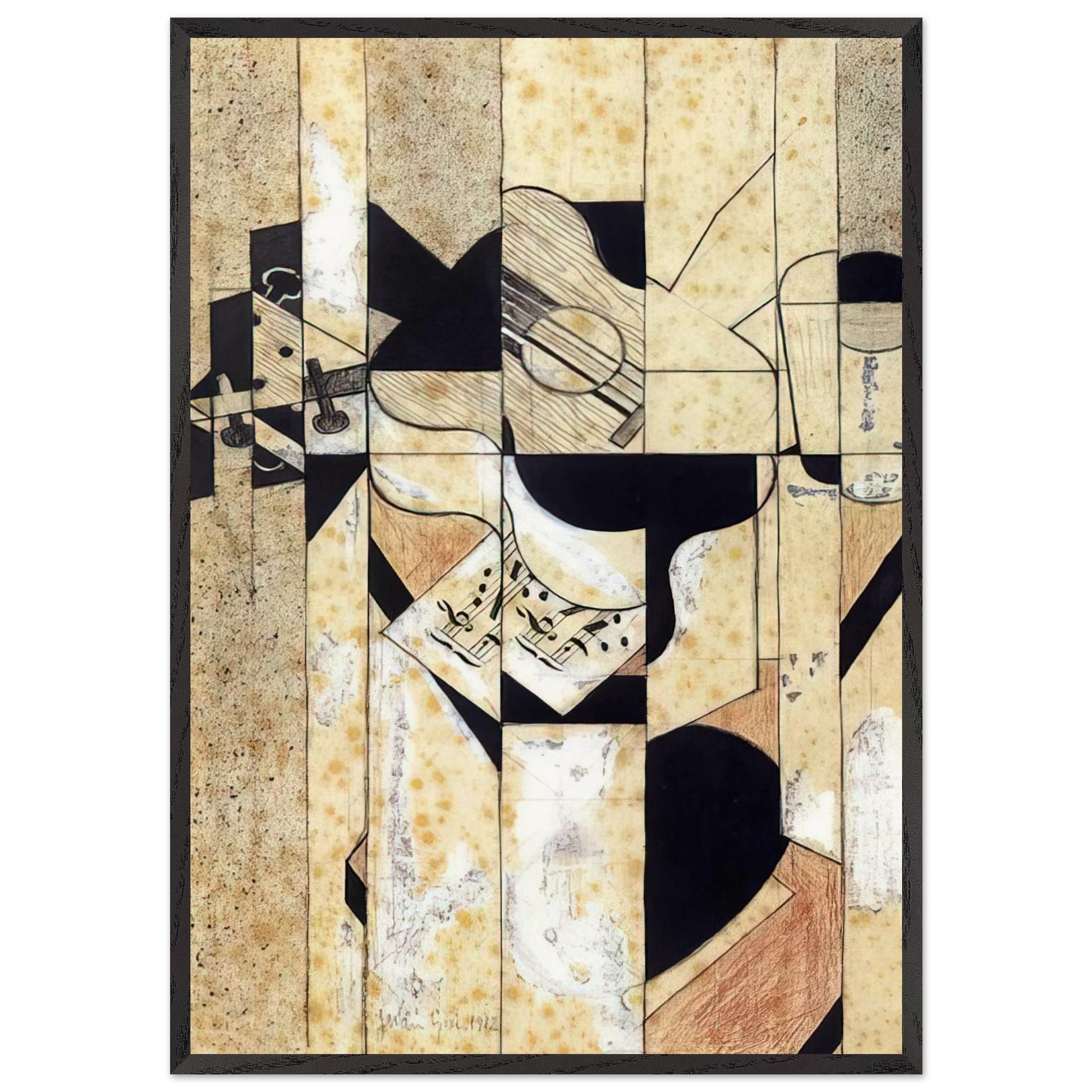 GUITAR AND GLASS 1912 - Juan Gris Framed Art Print – Black Wooden Frame - Default Title - -Framed Art Print