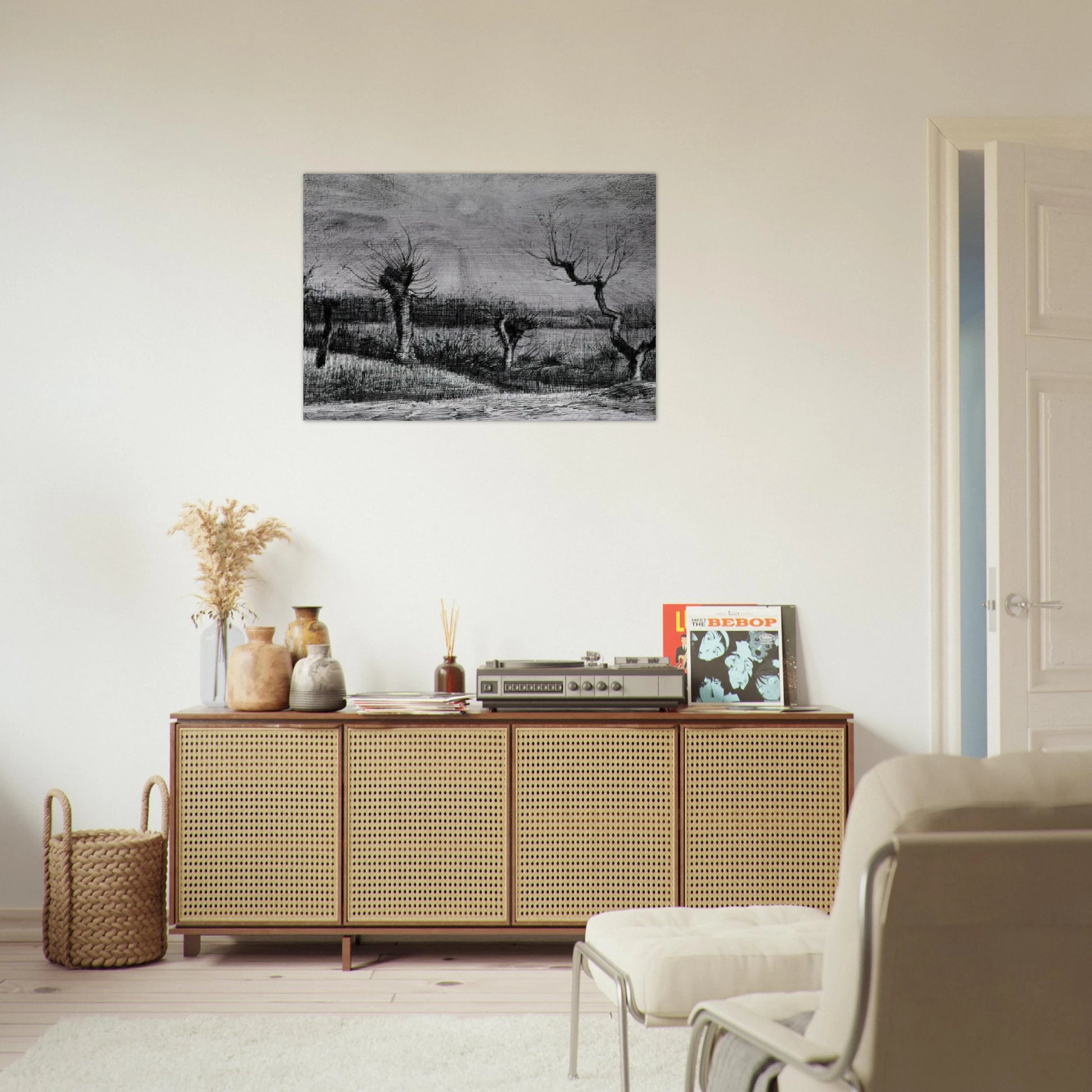 Landscape with Willows and Sun Shining Through the Clouds - Vincent van Gogh Brushed Aluminum Print - 70x100 cm / 28x40 inches | Vincent van Gogh Aluminum Print | Vincent van Gogh Prints