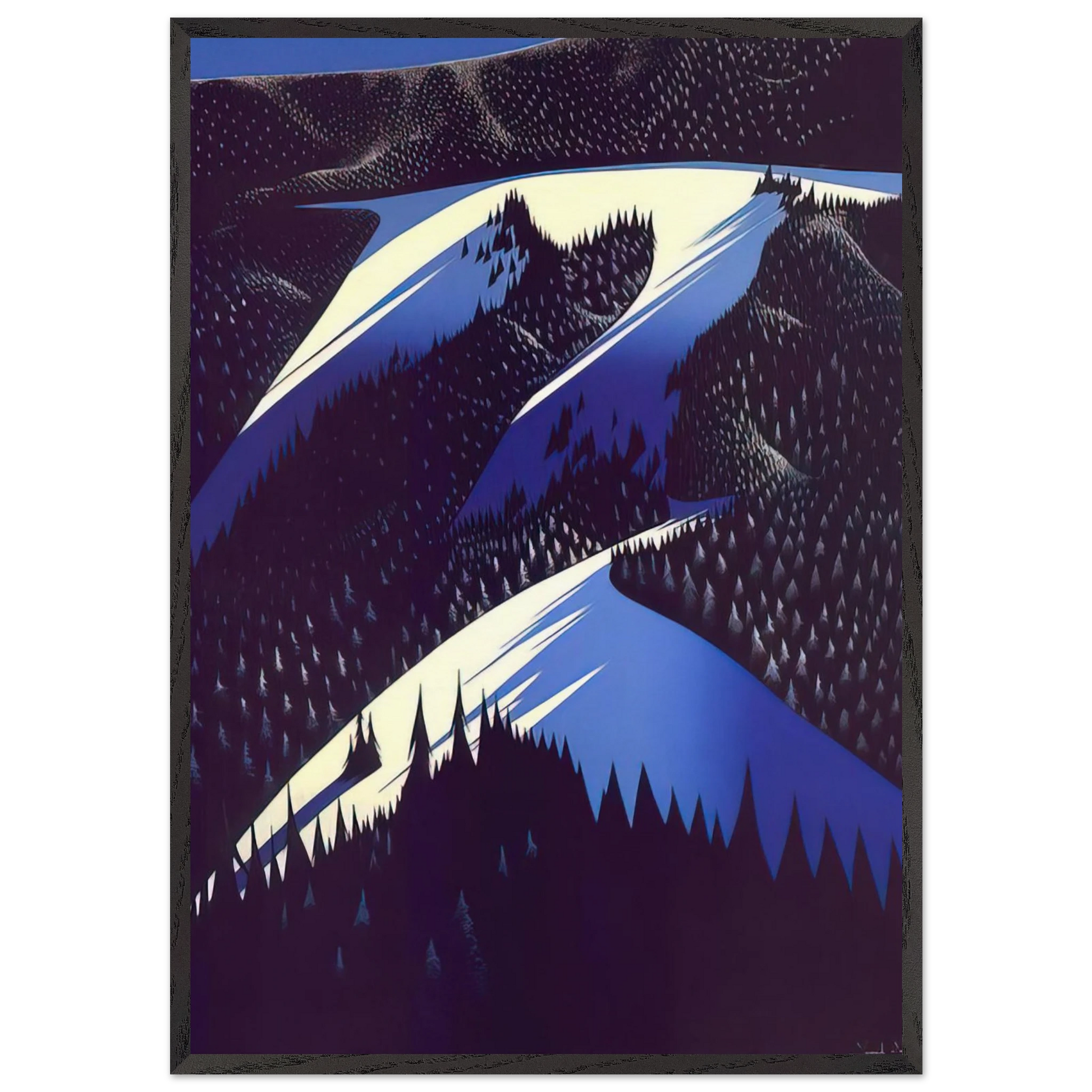 Black Evergreen Forest - Eyvind Earle Framed Art Print – Black Wooden Frame - Default Title - -Framed Art Print