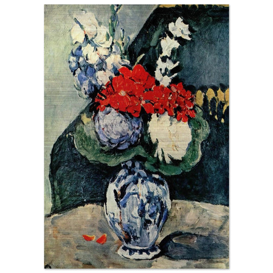 Still life, Delft vase with flowers - Paul Cézanne Brushed Aluminum Print - 70x100 cm / 28x40 inches | Paul Cézanne Aluminum Print | Paul Cézanne Prints