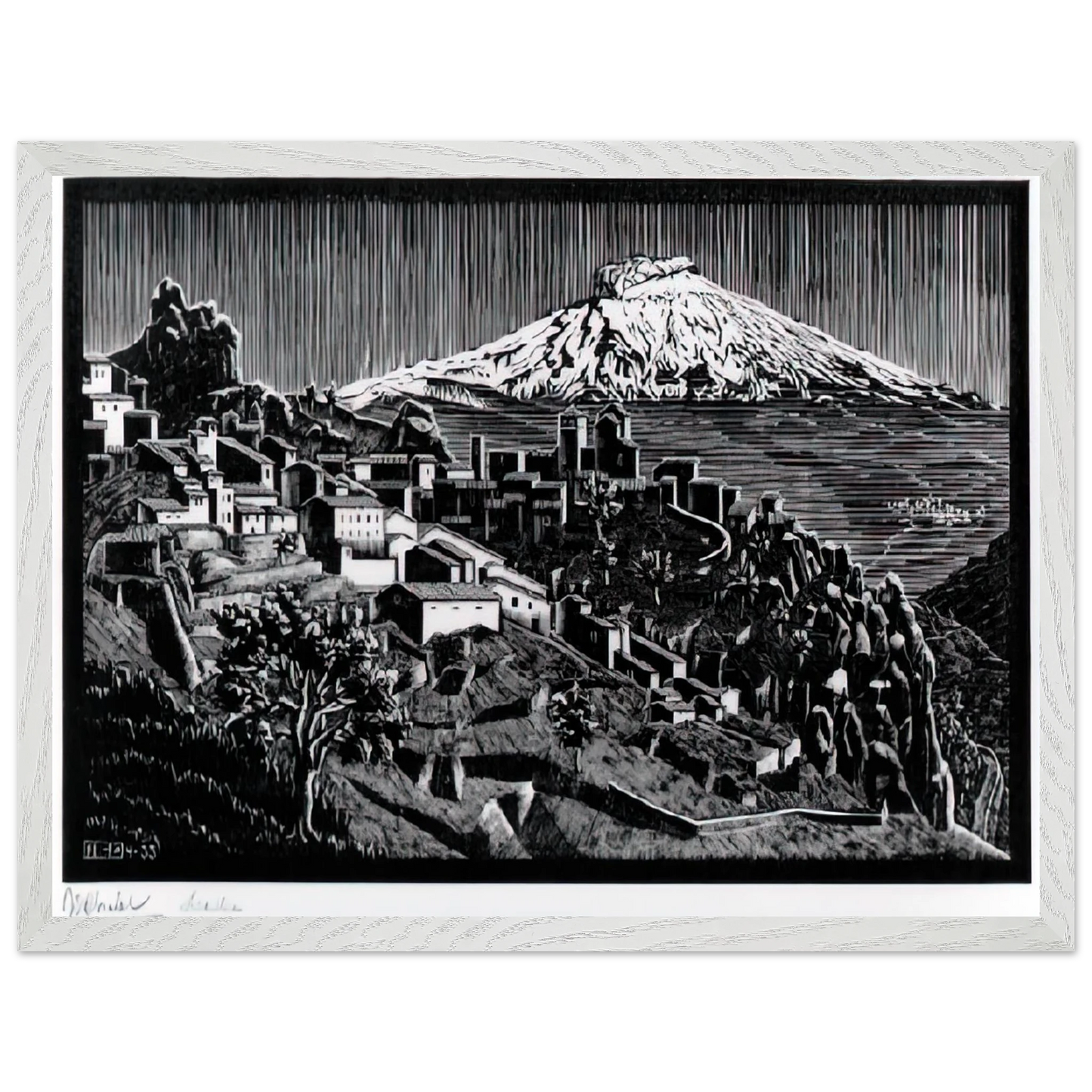 MC Escher - ESCHER (17) Wall Art - 21x29.7 cm / 8x12" - Premium Wooden Framed Poster With Fine Art Paper - White frame
