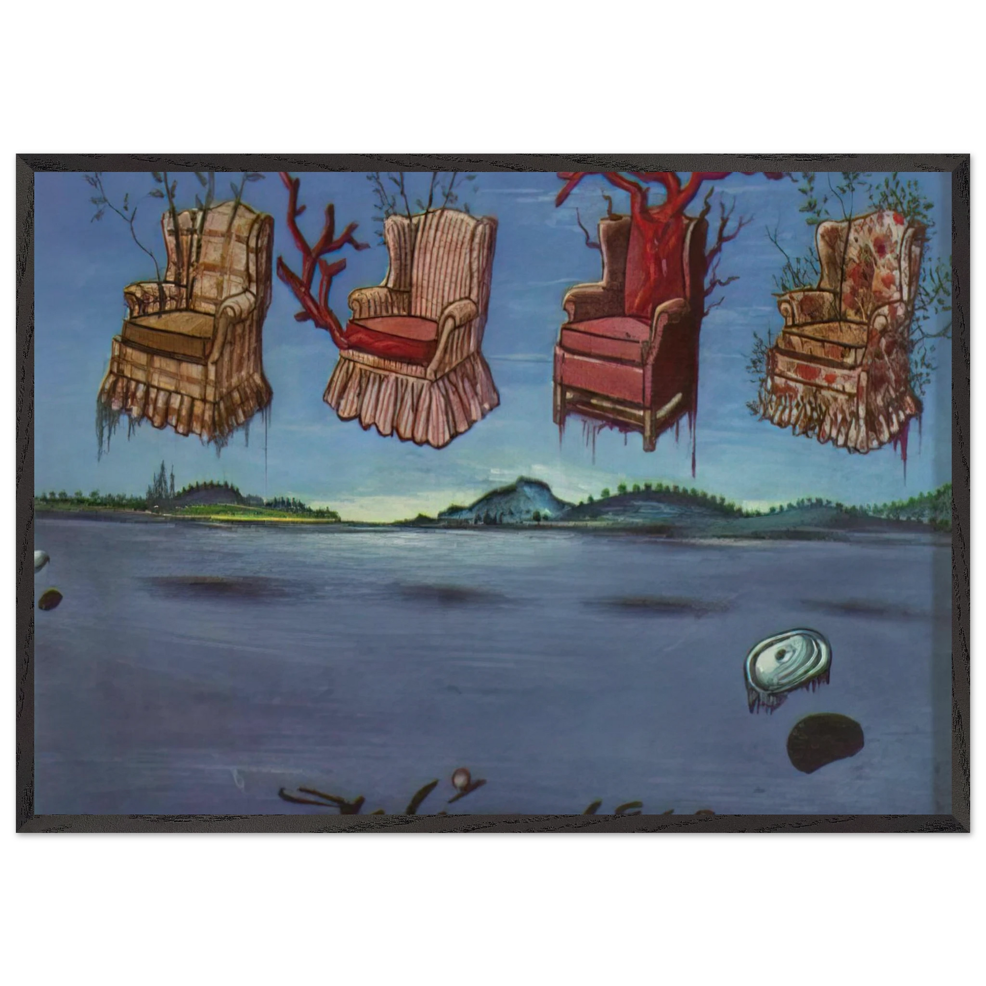 FOUR ARMCHAIRS IN THE SKY - Salvador Dali Framed Art Print – Black Wooden Frame - Default Title - -Framed Art Print