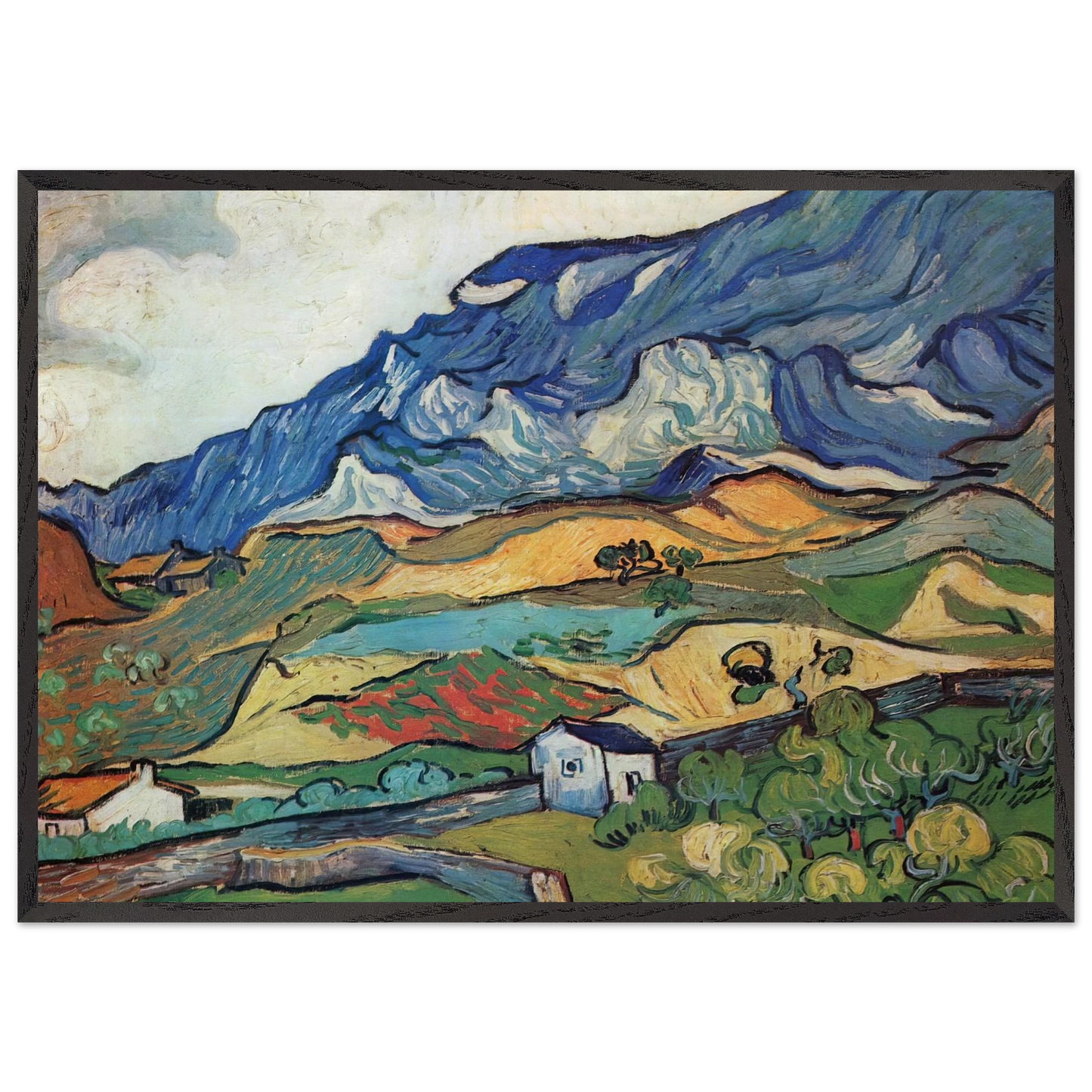 Les Alpilles Mountain Landscape near South-Reme - Vincent van Gogh Framed Art Print – Black Wooden Frame - Default Title - -Framed Art Print