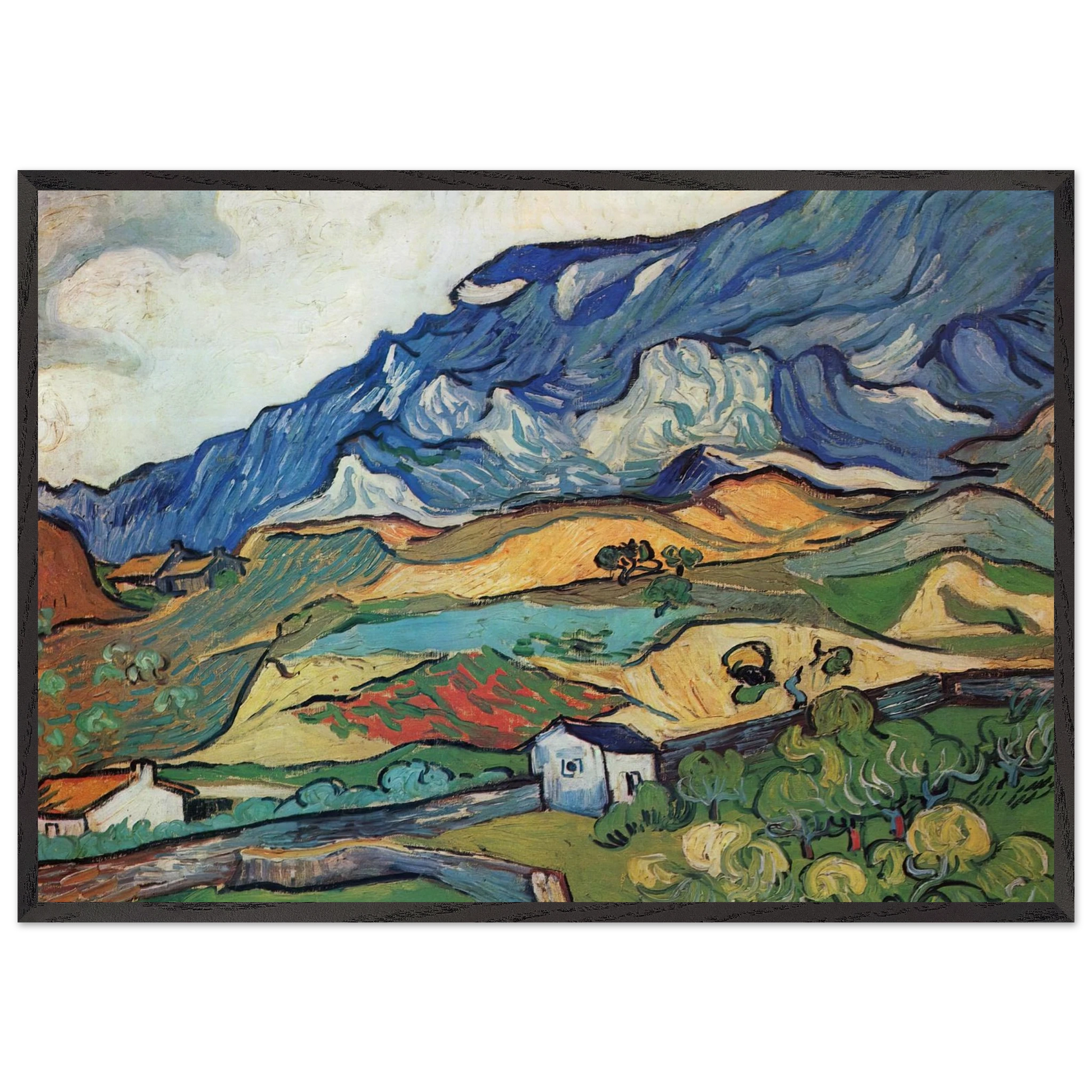 Les Alpilles Mountain Landscape near South-Reme - Vincent van Gogh Framed Art Print – Black Wooden Frame - Default Title - -Framed Art Print