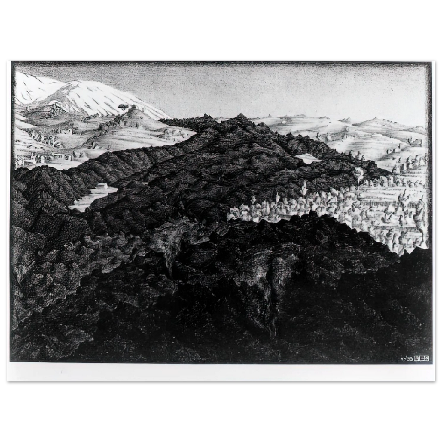 MC Escher - LAVA FLOW FROM ETNA Wall Art - 60x80 cm / 24x32 inches - Fine Art Poster - -