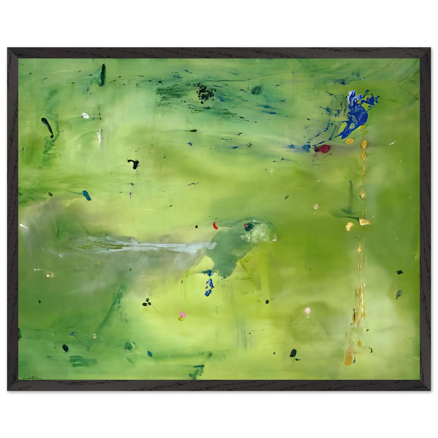 Helen Frankenthaler - A Green Thought in a Green Shade - 1981 Wall art - 28x43  cm / XL (11x17 Inches) - Premium Wooden Framed Poster With Fine Art Paper - Black frame
