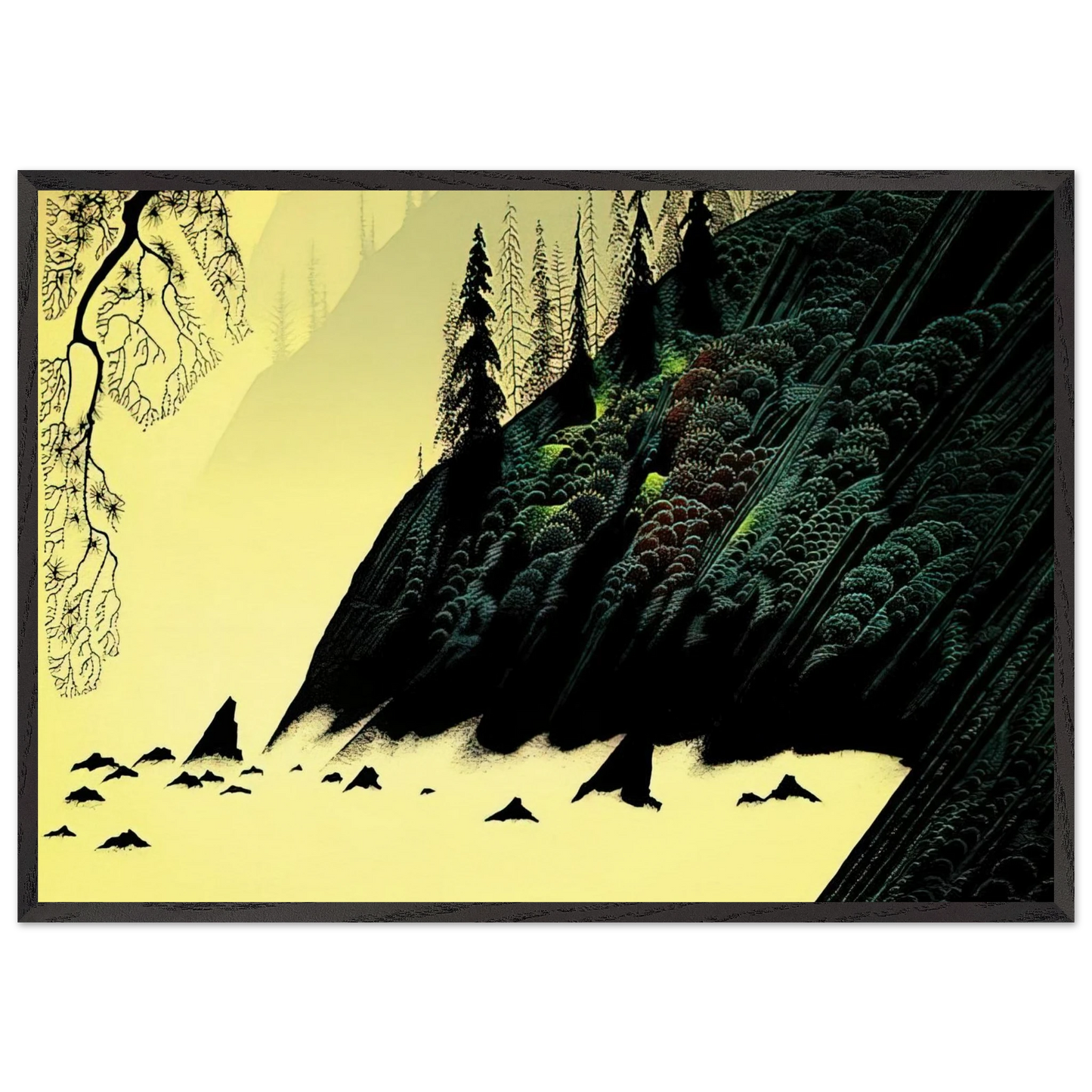 Spruce Redwood and Pine - Eyvind Earle Framed Art Print – Black Wooden Frame - Default Title - -Framed Art Print