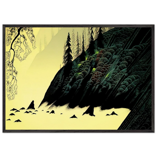 Spruce Redwood and Pine - Eyvind Earle Framed Art Print – Black Wooden Frame - Default Title - -Framed Art Print