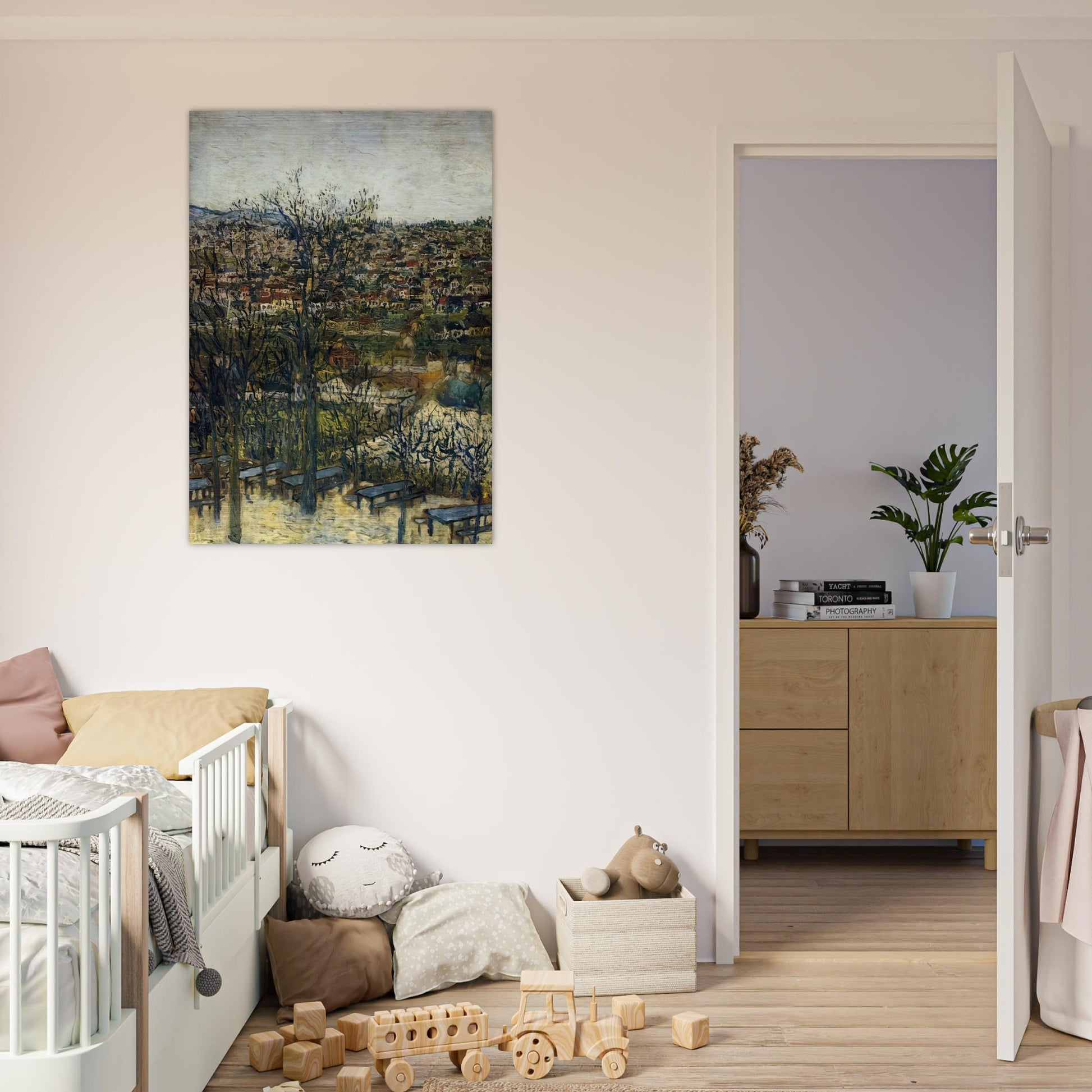 BENCHES AT MONTMAGNY VAL D OISE - Maurice Utrillo Brushed Aluminum Print - 70x100 cm / 28x40 inches | Maurice Utrillo Aluminum Print | Maurice Utrillo Prints