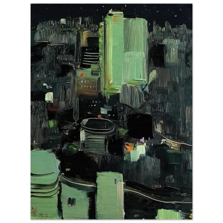 Wu Guanzhong - Toyko at Night - 1990  75x100 cm / 30x40inches Fine Art Poster