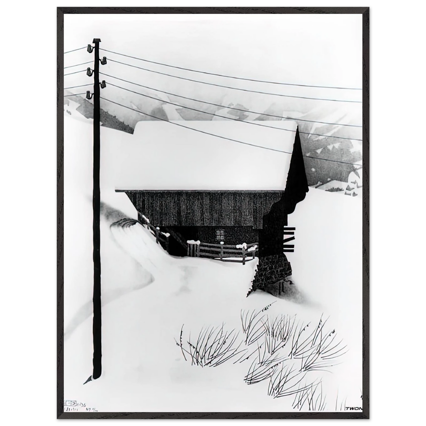 MC Escher - SNOW Wall Art - 30x40 cm / 12x16 inches - Premium Wooden Framed Poster With Fine Art Paper - Black frame