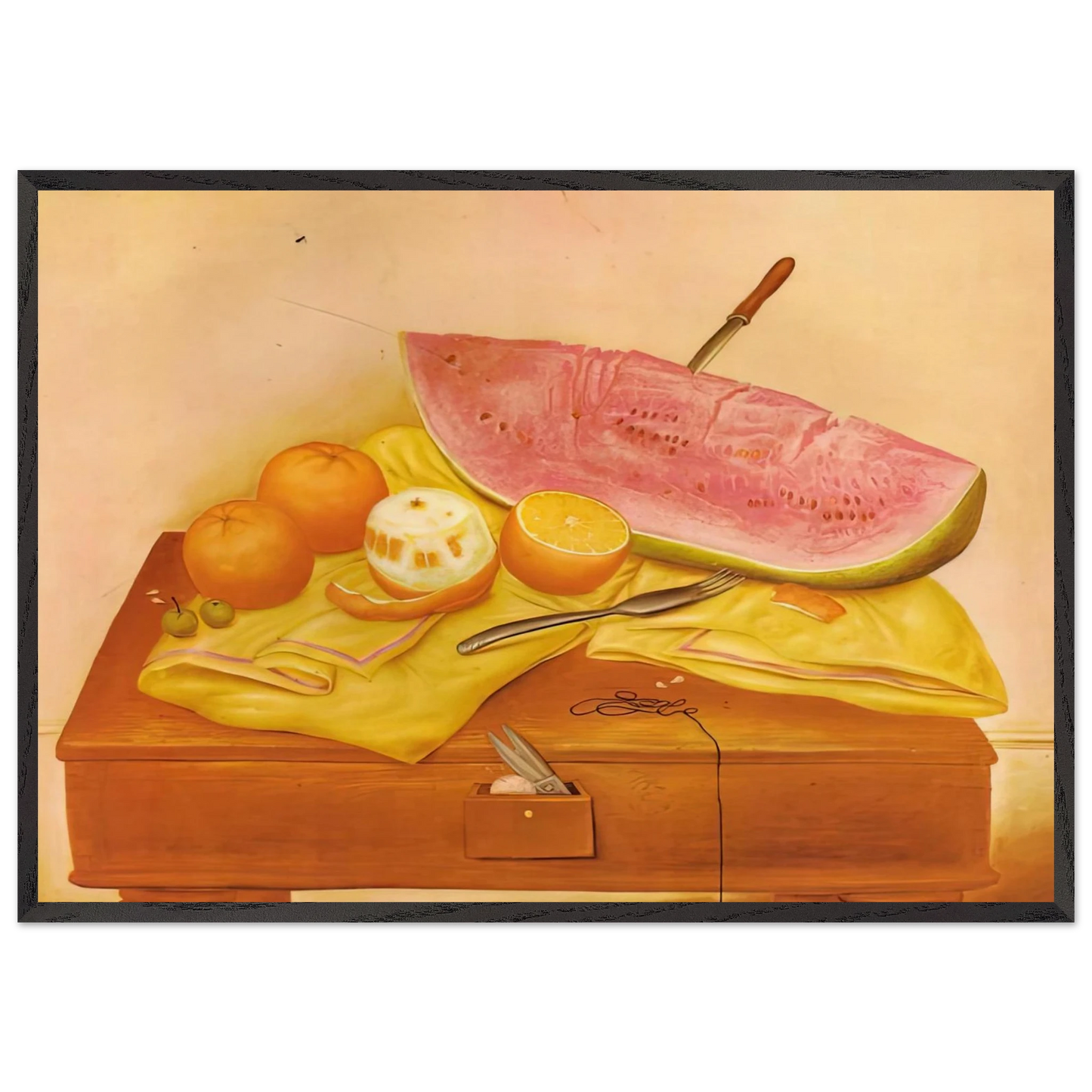 WATERMELONS AND ORANGES - Fernando Botero Framed Art Print – Black Wooden Frame - Default Title - -Framed Art Print